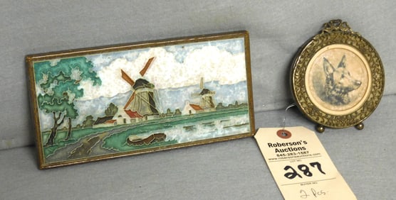 2 Pcs. Delft Plaque & Brass Frame