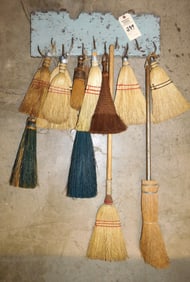 Early Wooden Wall Holder w/Whisk Brooms