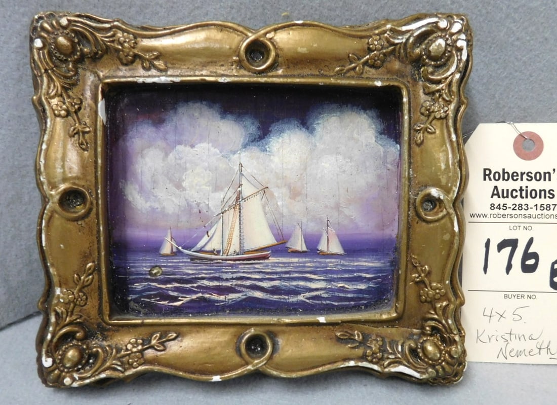 Sm. O/B of 4 Sailboats Signed K. Nemethy (1 of 2)