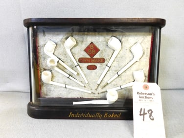 8 Clay Pipes in "Best Briar" Display Case
