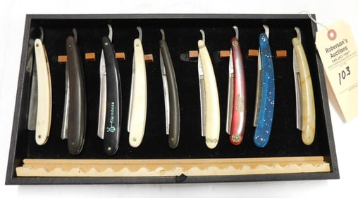 9 Assorted Straight Razors in Case