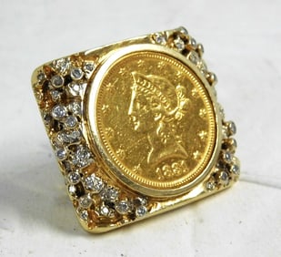 14kyg Man's Ring w/$10.00 Gold Coin