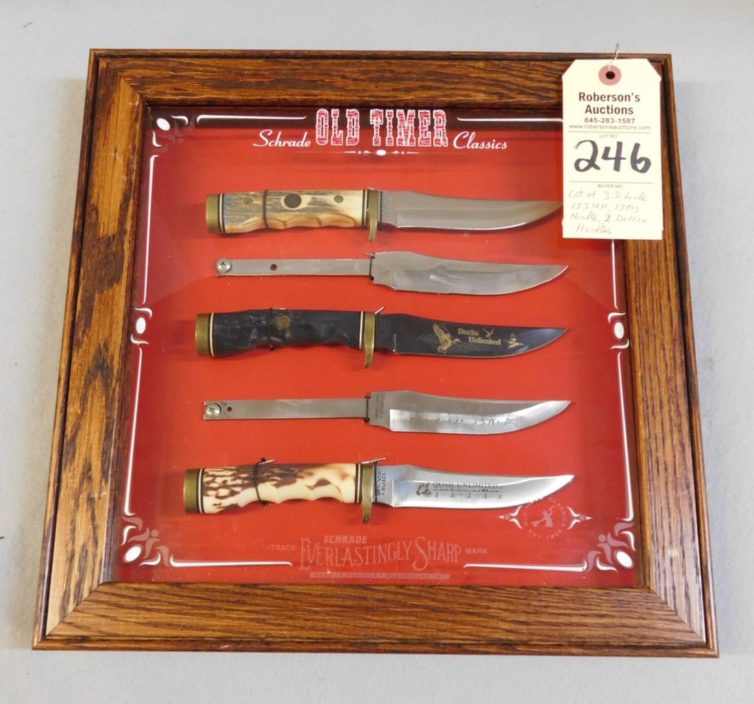 Cased Set of 3 Schrade Knives/2 Handles (1 of 2)
