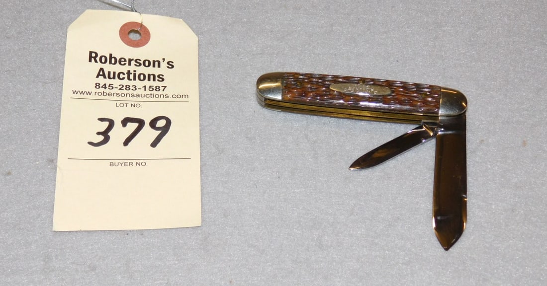 Schrade Cut Co. Jackknife: Schrade Cut Co. Jackknife w/ 2 Blades, Bone Handle, Fully Polished, Unusual Blades in VG Cond. - 3 1/2"L