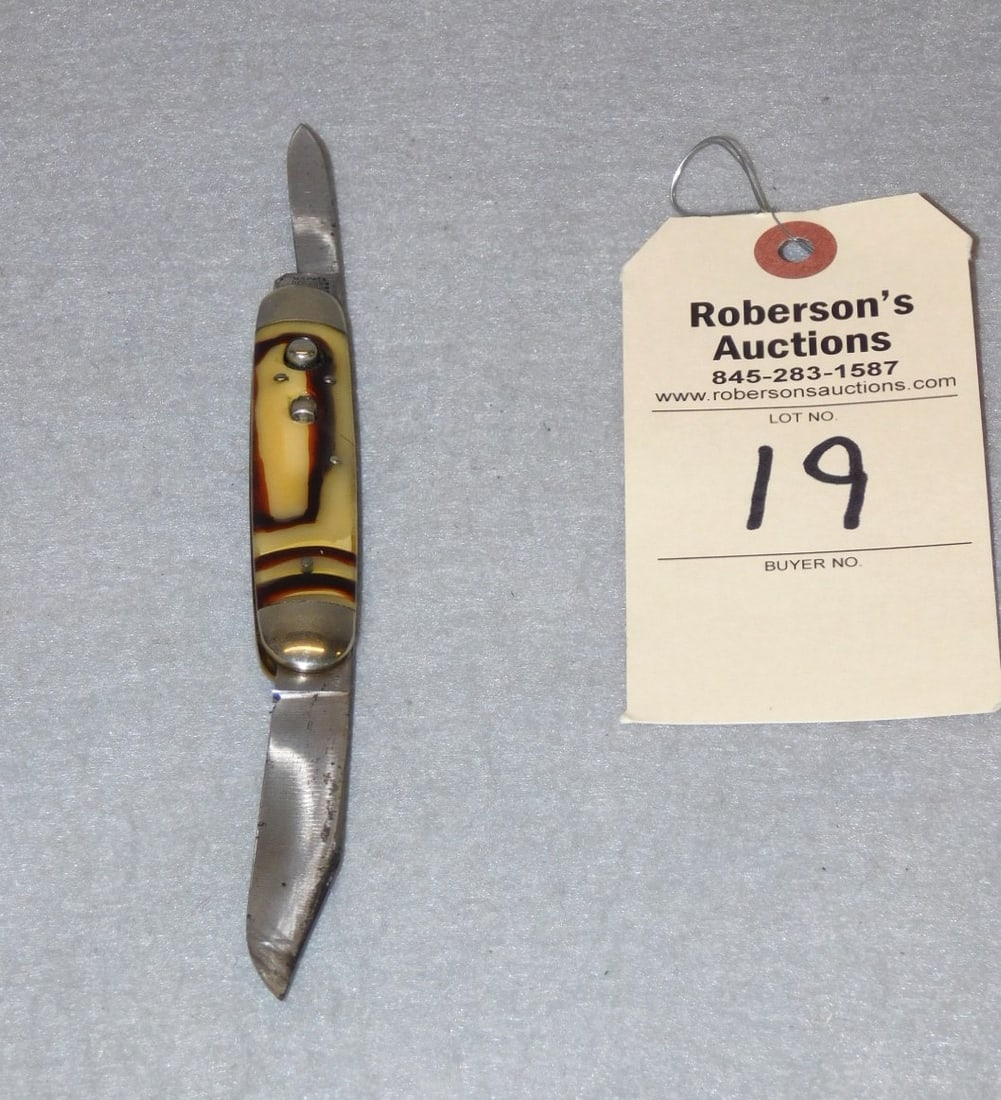 Schrade Cutco Automatic Knife: Schrade Cutco Automatic Knife. w/Celluloid Hndls., Some Sharpening Marks - 3 3/4 in. in VG Cond.