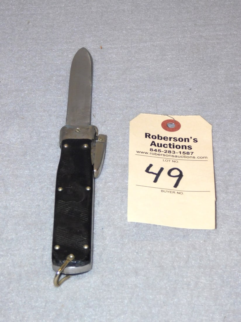 Eickhorn Trap Door Gravity Knife: Eickhorn Trap Door Gravity Knife - Rosfrei 1960, Black Handles, No Cracks, Works Well - 5 1/4" in VG Cond.