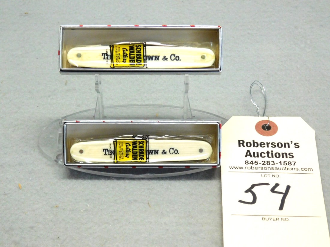 2 - Schrade Walden Florist Knives: 2 - Schrade Walden Florist 3 3/8" Knives in Original, Unopened Packaging - "Tingue Brown & Co. Inscription in VG Cond. - Cases - 1x4x1/2"