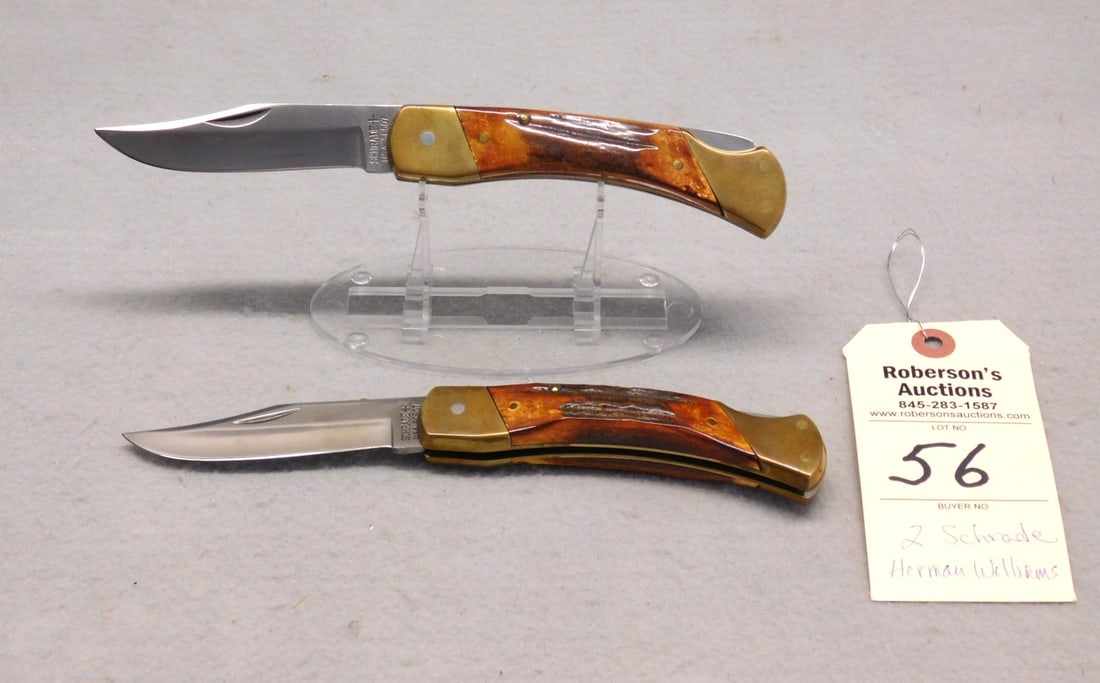 2 - Schrade Herman WIlliams Knives: 2 - Schrade Herman WIlliams Custom Knives SC 507 Pattern, Sambar Stag Handles - Both 5" in VG Cond.