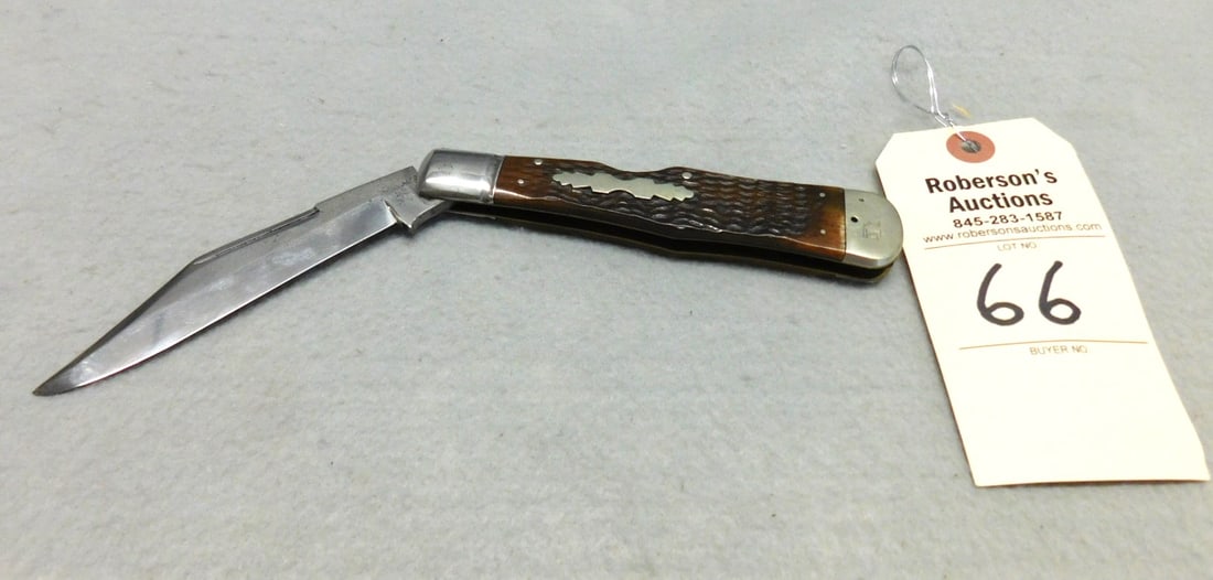 New York Knife Co. Coke Bottle Knife: New York Knife Co. 5 3/8", Coke Bottle Knife, Hunter Lockback, No Cracks in VG Cond.