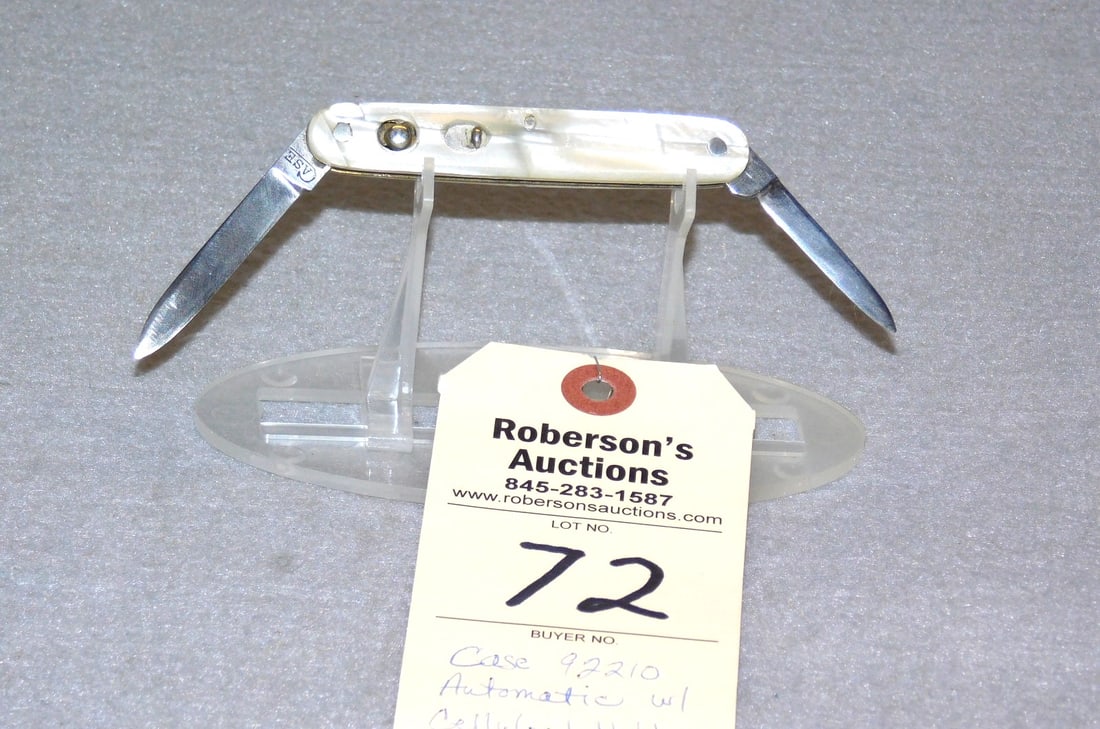 Case XX Auto. Knife w/Celluloid Handles: Case XX 3 3/8" - 92210 Automatic Knife w/Celluloid Handles, Slight Wobble on Blades, Pen Blade Peeks a Bit, Manufactured by George Schrade Knife Co. in Gd. Cond.