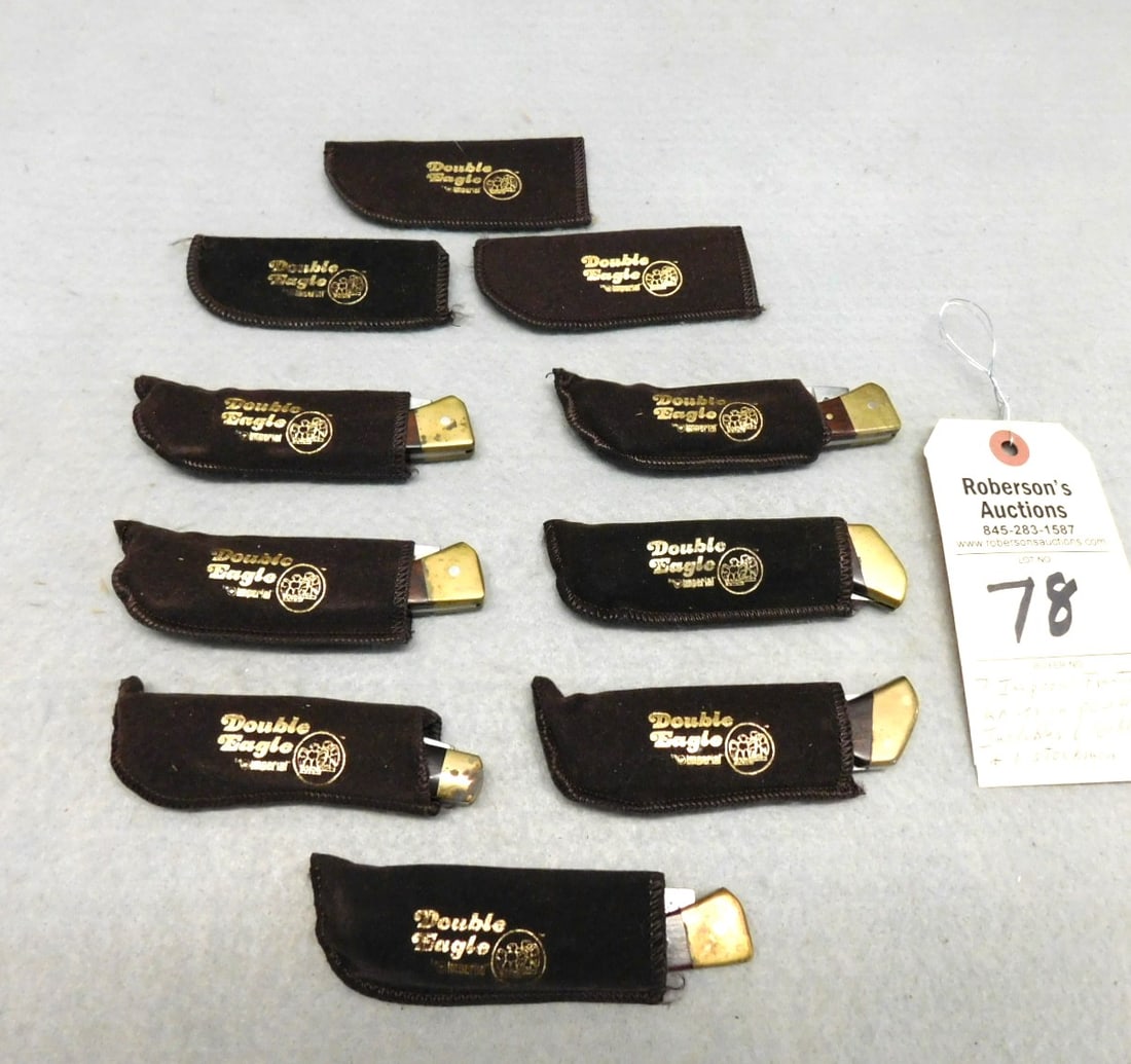 7 - Imperial Frontier Knives: 7 - Imperial Frontier Knives in Pouch Jackets Includes 6 Lockback & 1 Stockman in Gd. Cond.; All Knives 4 1/4"