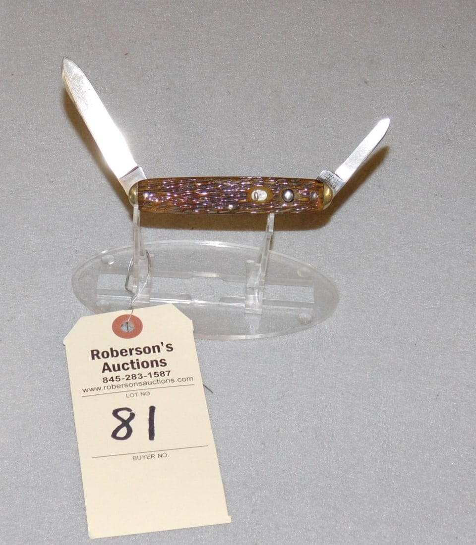 Schrade Cutco 2 Blade Automatic Knife: Schrade Cutco 2 Blade Automatic 3 3/4" Peachseed Knife w/Bone Handles, No Cracks, Slight Peek in VG Cond.