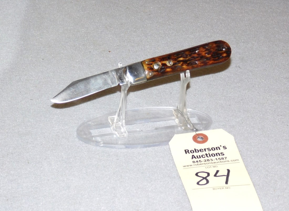 Case Auto.Knife by Geo. Schrade Knife Co.: Case Auto.61214 1/2 - 4" Knife by Geo. Schrade Knife Co., w/ Bone Handles, 1 Tight Pin Crack at Bolster on Pile SIde, Fires Well, Slight Wobble in VG Cond.