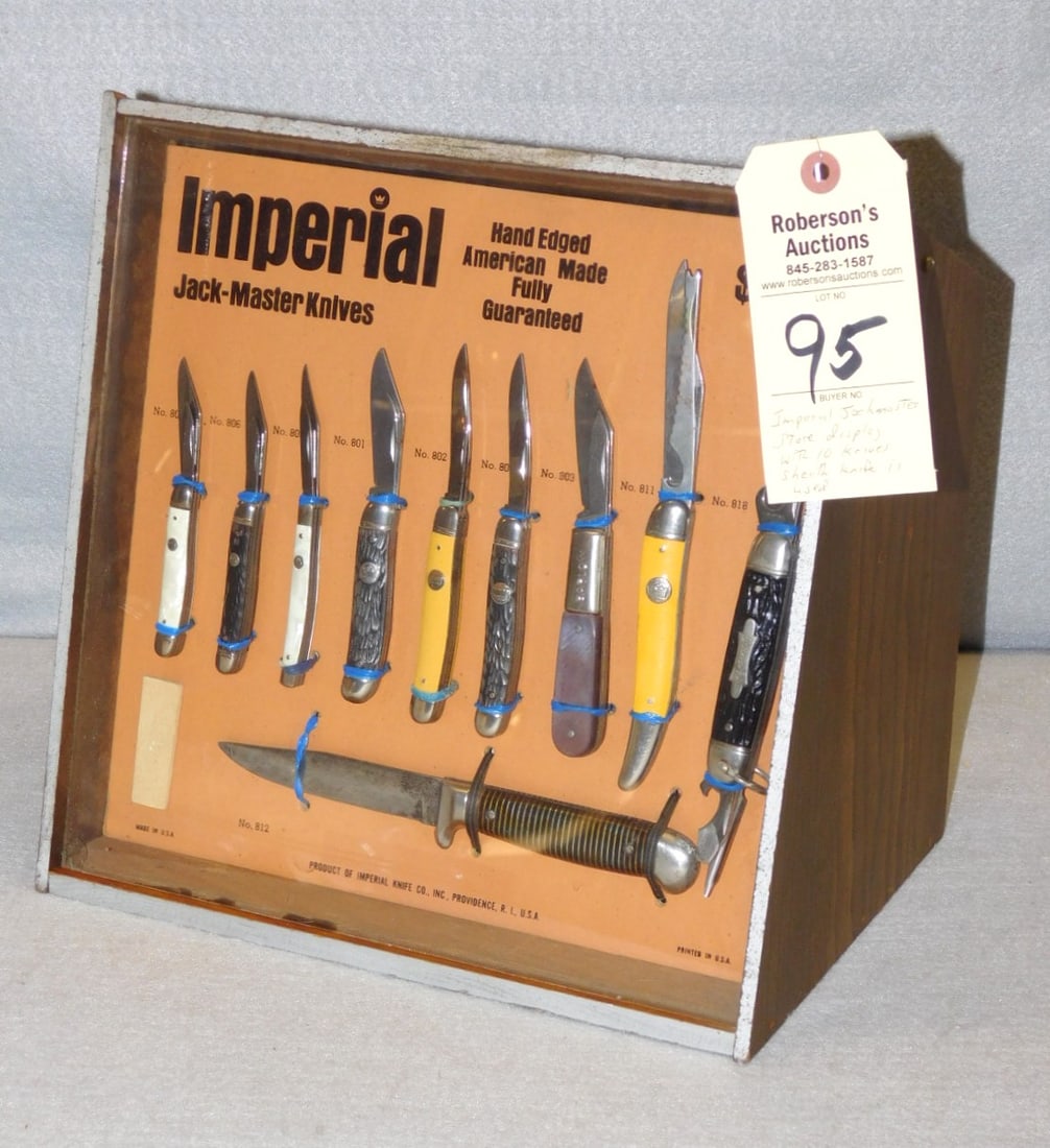 Imperial Jackmaster's Store Display: Imperial Jackmaster's Counter Top Store Display w/10 Knives (Sheath Knife Used) in Gd. Cond. - Knives Ranging from 2 1/2 to 9"