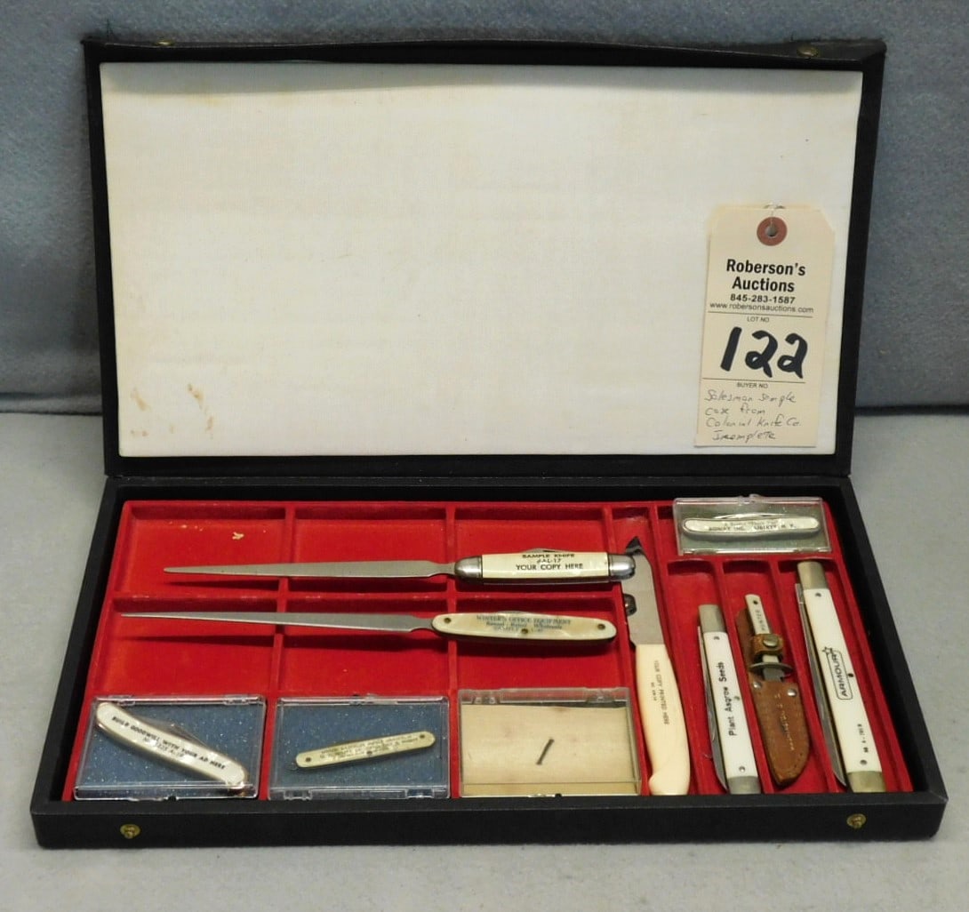 Salesman Sample Case - Colonial Knife: Salesman Sample Case - Colonial Knife Co. (Incomplete), 15 x 8 1/2 x 1", VG Condition