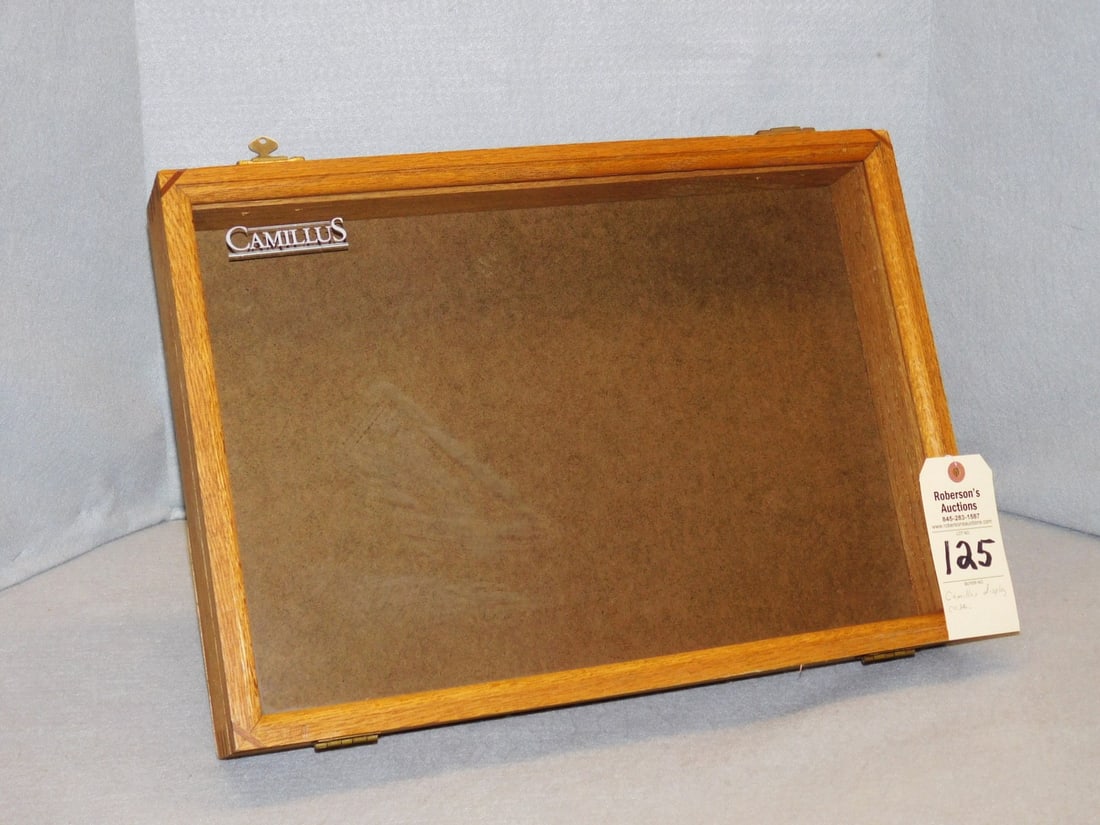 Camillus Wood & Glass Display Case: Camillus Wood & Glass Display Case (Only), Case - 20 x 12 x 1 1/2", VG Condition - No Knives