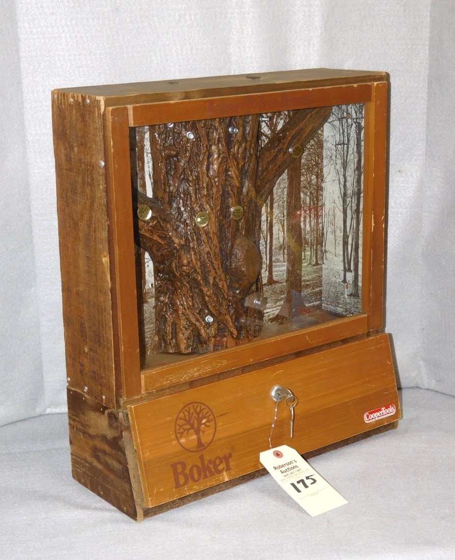Boker Knife Display Case: Boker Knife Display Case w/Tree Design Interior (empty), Gd Cond., Case 18 x 20 1/2 x 6 1/2"