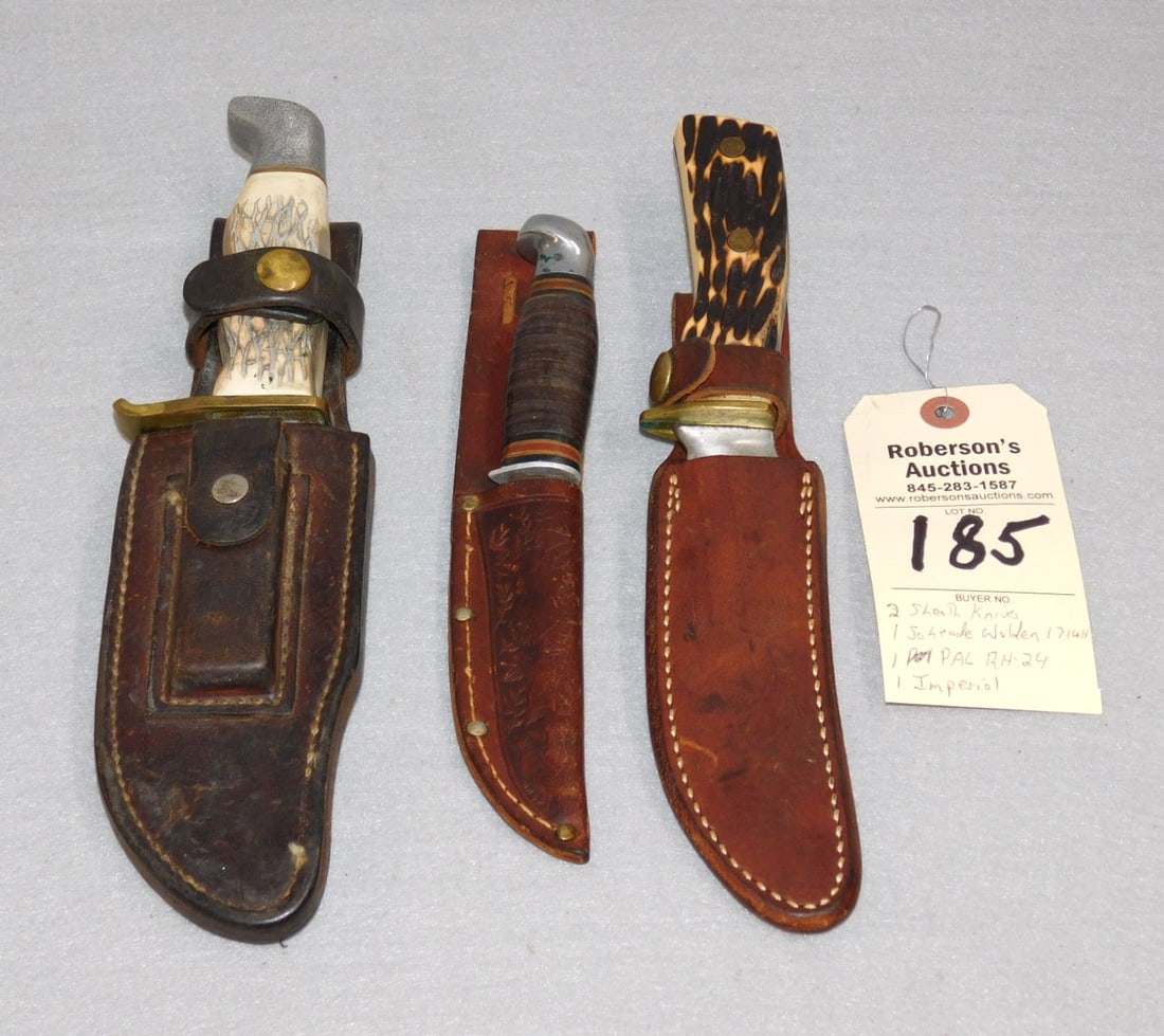 3 - Knives:Schrade Walden, Pal & Imperial: 3 - Knives: 1 - Schrade Walden #171UH; 1 - Pal RH24; 1 - Early Imperial Sheath Knife, Gd. Cond. - 11 1/4, 10 3/4, 9 1/4"