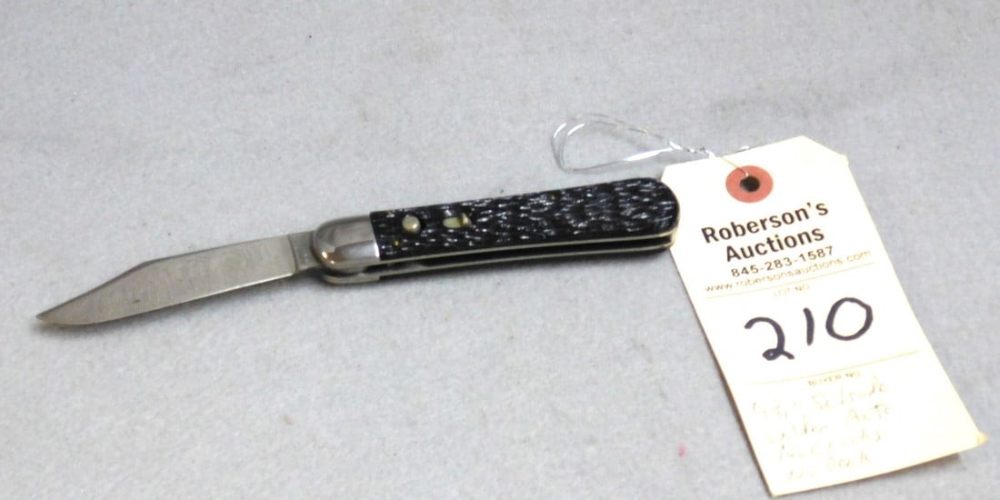 Schrade Walden 4 1/2" Automatic Knife: Schrade Walden 4 1/2" Automatic Knife w/Black Plastic Peachseed Handles, No Cracks, Fires Well, No Peek in VG Cond.