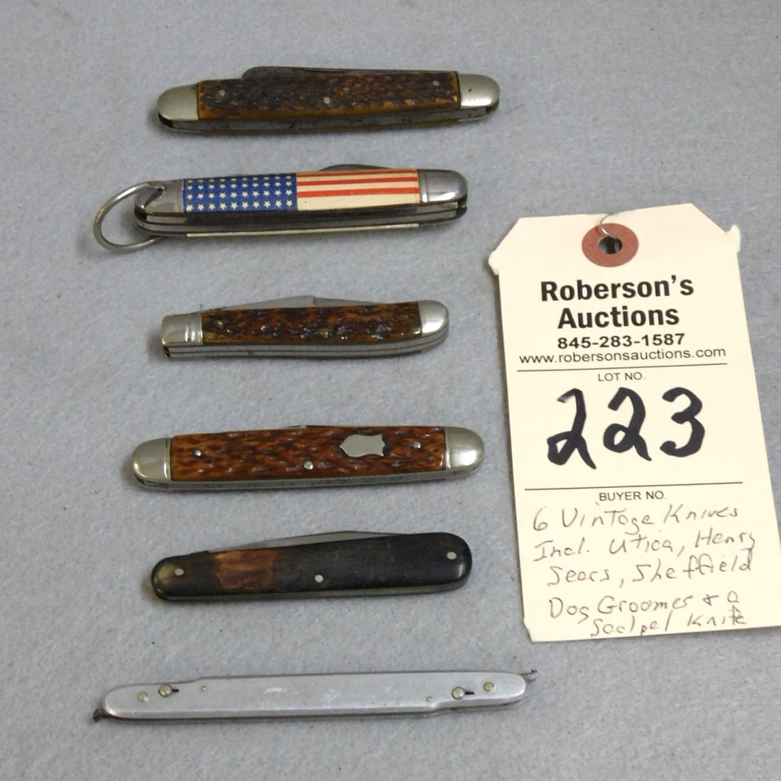 6 - Vintage Knives: 6 - Vintage Knives including Utica; Henry Sears; Sheffield Dog Groomer & 1 Scalpel, in Gd Cond., Ranging in Sz. from 3" to 4"