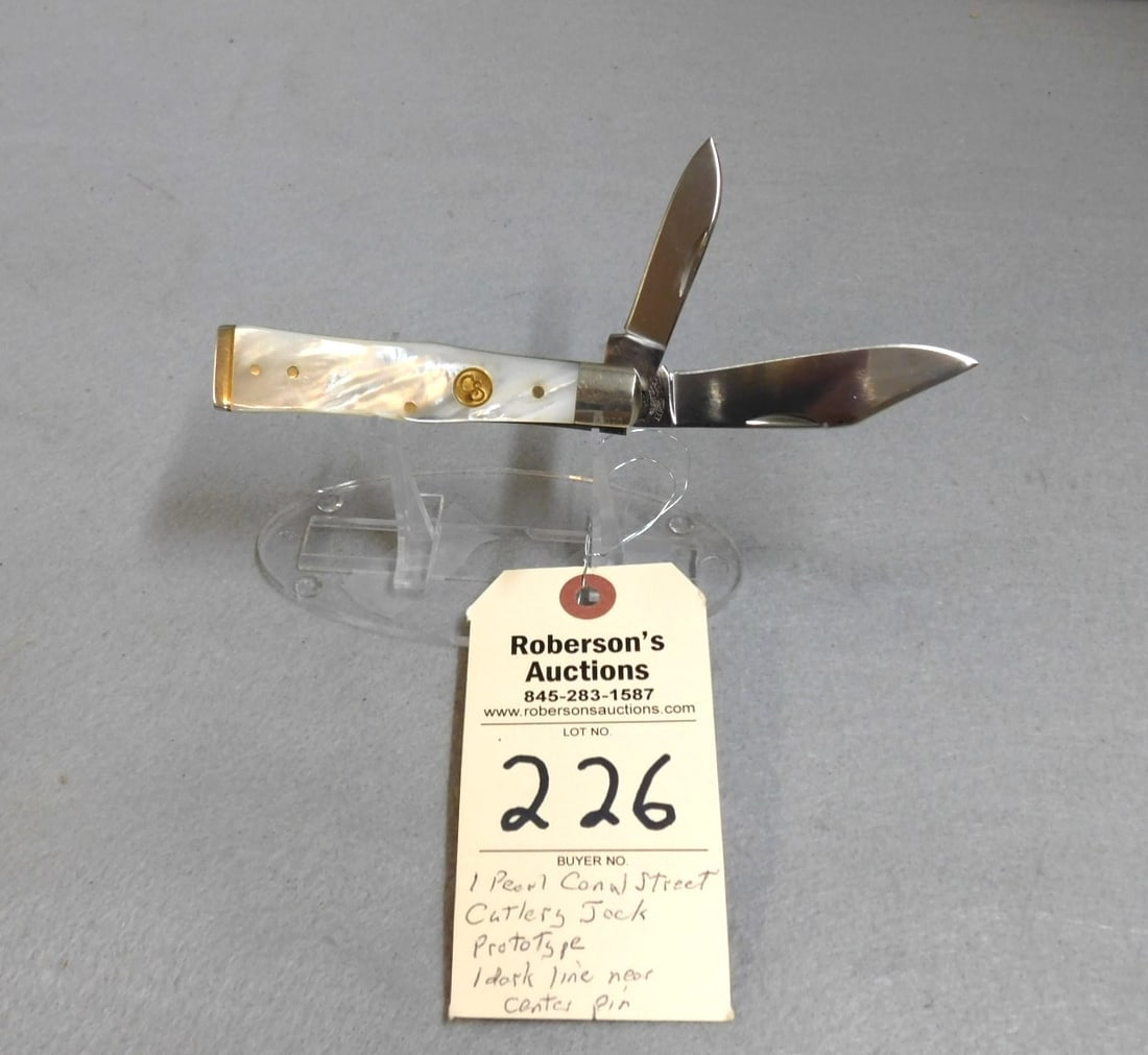 Pearl Canal Street Cutlery Knife: Pearl Canal Street Cutlery Knife w/Swell Center, Jack Prototype, 1 Dark Line Near Center Pin in VG Cond.
