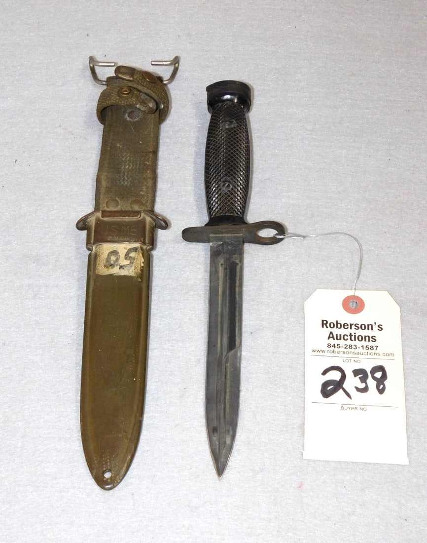 U.S. Military WWII Bayonet: U. S. Military WWII Bayonet Marked U.S. M8 BMCO w/Original Sheath, Knife 11 1/4"; w/Sheath 13 1/4" in GD Cond.