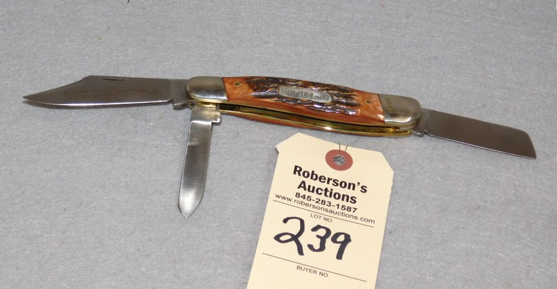 Schrade Herman Williams Custom Knife: Schrade (Wostenholm) Herman Williams Custom Knife w/ Stag Handles in GD Cond. - 5"