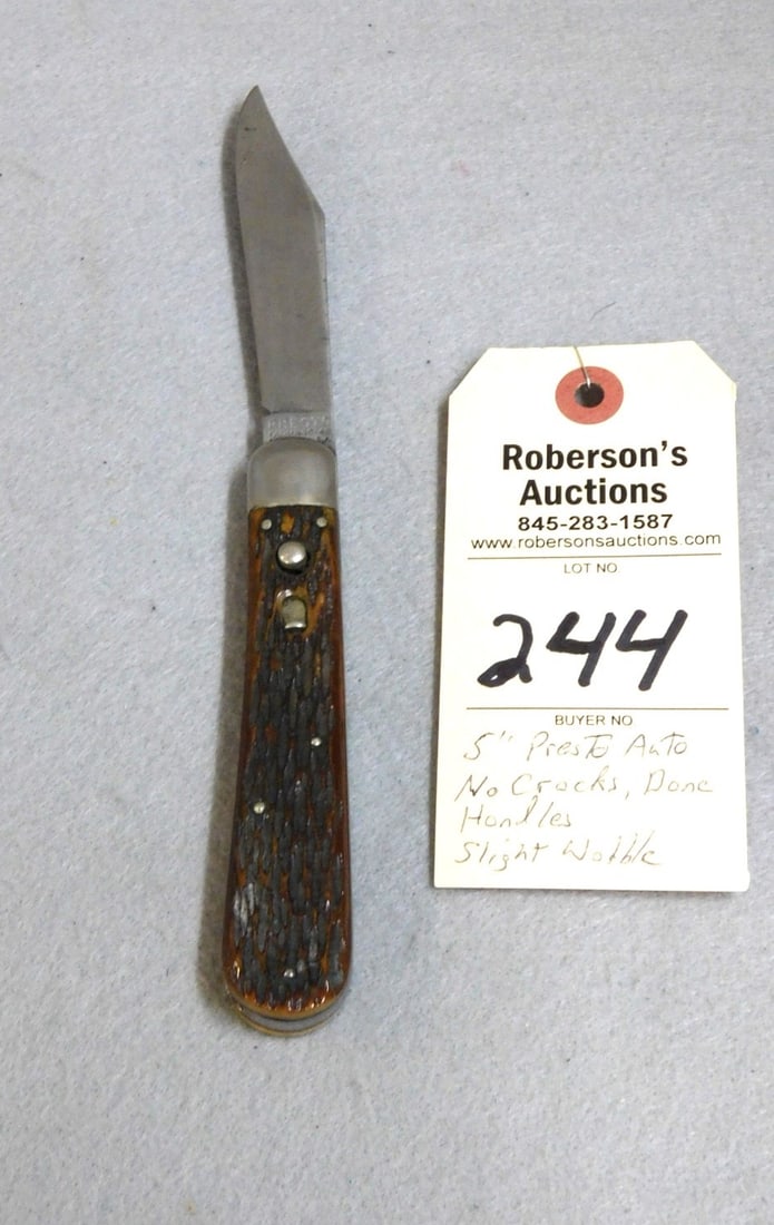 Geo.Schrade Knife Co. Auto.Presto Knife: Presto George Schrade Knife Co. Automatic 5" Knife w/ Bone Handles, No Cracks, Fires Well, No Peek, Some Wobble in VG Cond.