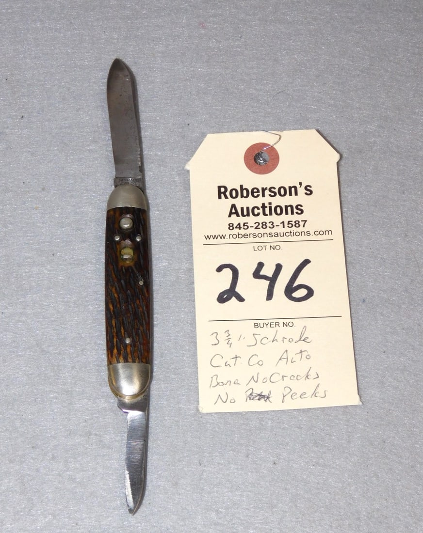 Schrade Cutco 3 3/4" Automatic Knife: Schrade Cutco 3 3/4" Automatic Knife w/Bone Handles, No Cracks, Fires Well, No Peeks in VG Cond.
