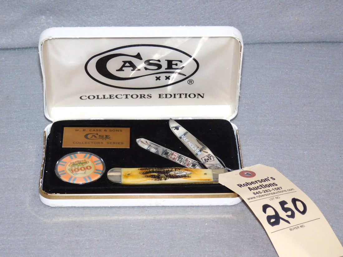 1 - Case Texas Hold'em Trapper's Knife: 1 - Case Texas Hold'em Trapper's Knife w/Bone Handles in Orignal Case in GD Cond. - Case 5" x 7 1/4" ; Knife 4 1/4"