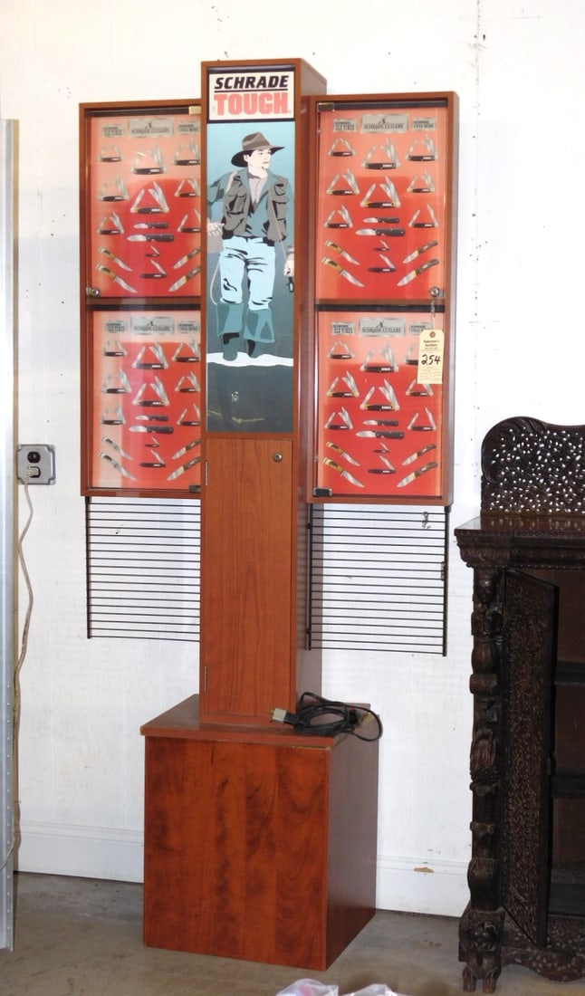 Standing Store Display "Schrade Tough": Standing Lighted "Schrade Tough" Store Knife Display (No Knives) 6'8" x 2' 11" (2 pcs.) in VG Cond.