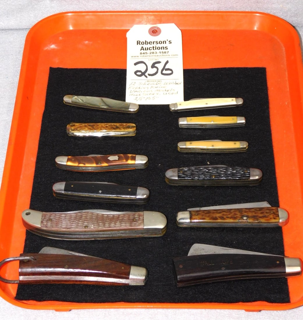 12 - Schrade Walden Folding Knives: 12- Schrade Walden Folding Knives of Various Models Used , Sz. RAnge from 2 1/2" to 5"