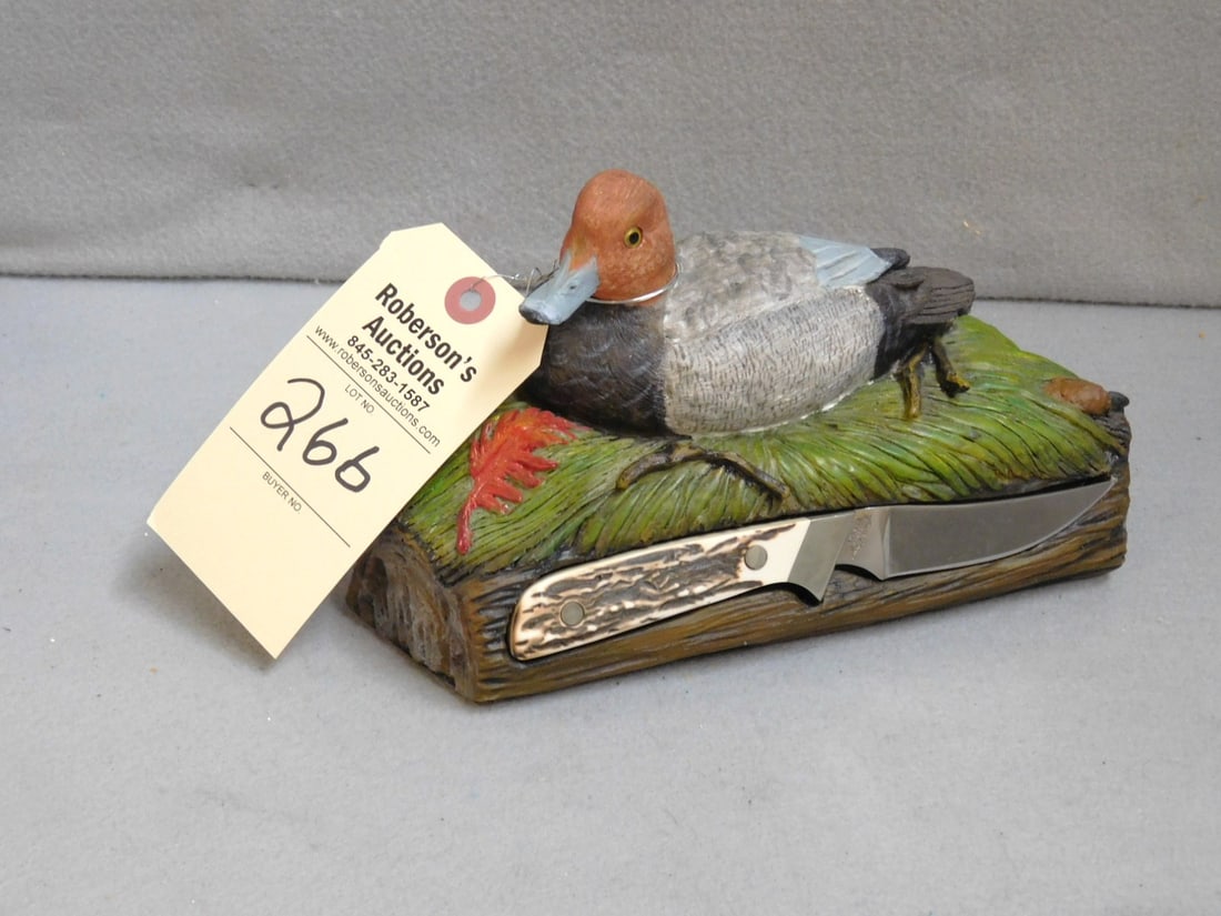 Schrade Uncle Henry Knife: Schrade Uncle Henry UH162 Knife on Duck Display in GD Cond., Display - 4" x 10" x 5 1/2"; Knife 7 1/4"