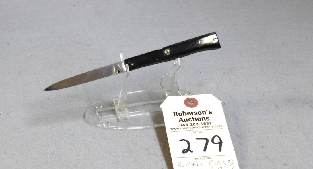 Rostfrei Single Blade Knife: Rostfrei Single Blade Back Lock Automtic Knife - 3 3/4" w/ Horn Handles, No Cracks, Italy In VG Cond.