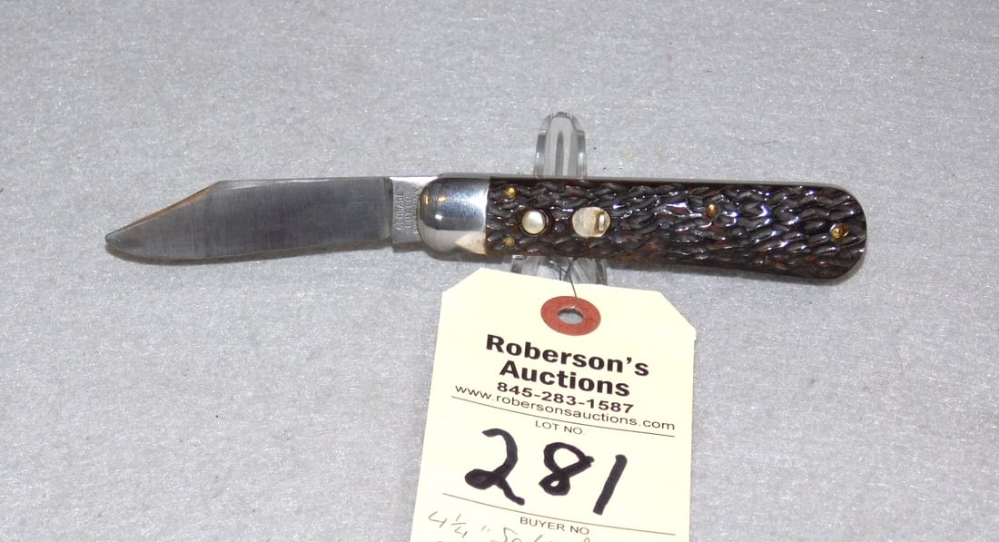 Schrade Cutco 4 1/4" Automatic Knife: Schrade Cutco 4 1/4" Automatic Knife w/Bone Handles, No Cracks, Slight Wobble, No Peek in VG Cond.