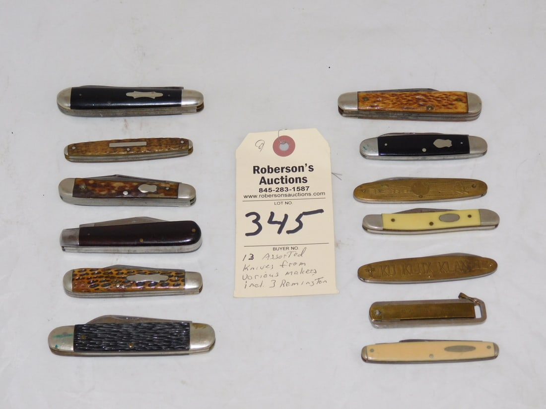 13 - Assorted Knives: 13 - Assorted Knives by Various Makers Incl. 3 Remingtons in GD Cond. - Ranging in Sz. from 2 3/8" to 4"
