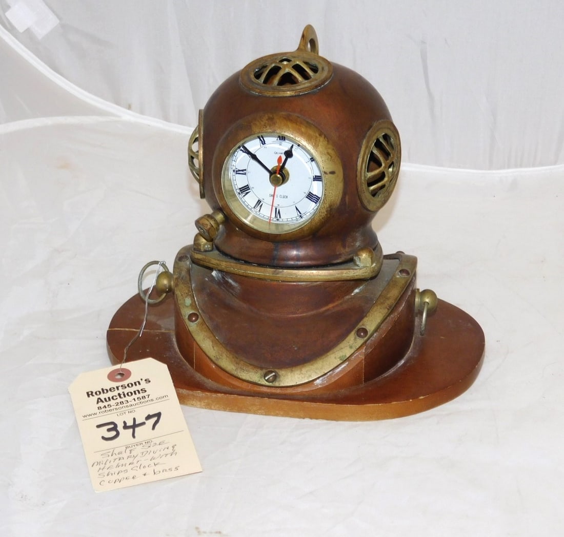 Novelty Diver's Helmet Clock: Novelty Diver's Helmet Clock - Copper & Brass - 7 1/2" x 9"x 6" in GD Cond.