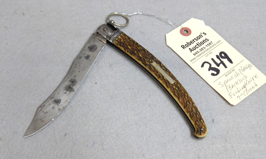 Spanish Navaja Folding Knife: Spanish Navaja Folding Knife w/ Stag Handle - 7" in VG Cond.