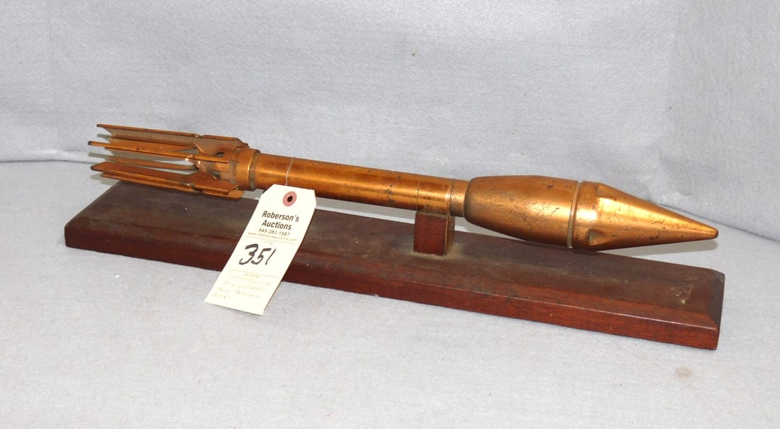 WWII Bazooka Replica Rocket: World War II Anti -Tank Copper Bazooka Replica Rocket (Co. Employee Award) Bazooka - 2x 22" ; Base 4 3/4 x23"