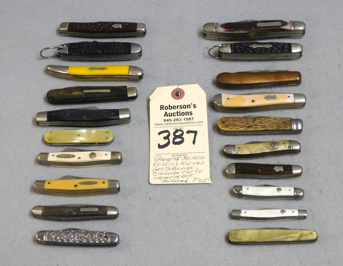 20 - Misc.Folding Knives: 20 Misc. Folding Knives of Various Makers & Models incl. Schrade Cutco, Imperial & Others, All Are in Used, Gd. Cond. - Knives Range in Sz. from 2 3/4"- 4 3/4"