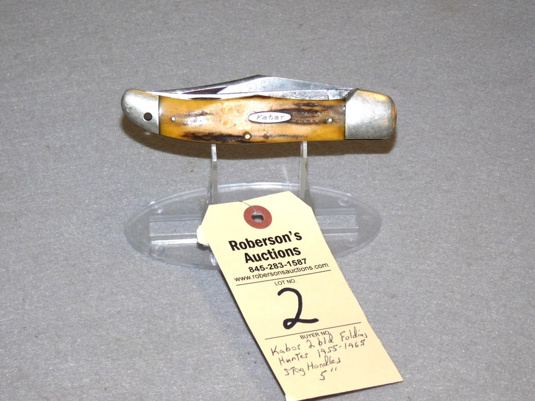 Kabar Two Blade Hunting Knife: Kabar Two Blade Folding Hunting Knife, 1955-65 w/Stag Handles, 5" in GD Cond.