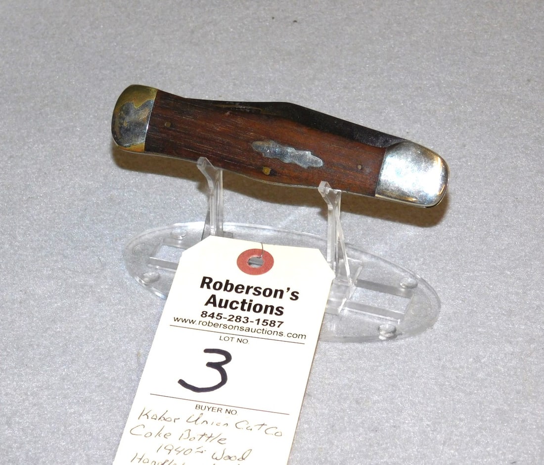 Kabar Union Cutco Coke Bottle Knife: Kabar Union Cutco Coke Bottle, Single Blade Knife w/Wooden Handles - Shows Wear in GD Used Cond.- 5 1/4".