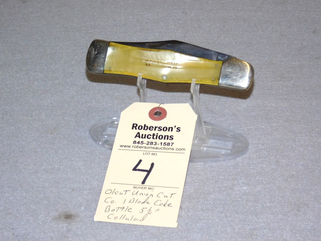 Union Cutco Coke Bottle Knife: Union Cutco Single Blade Coke Bottle Knife w/ Celluloid Handles in GD Cond. - 5 1/4".