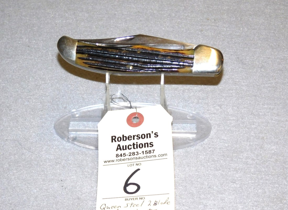 Queen Steel Double Blade Knife: Queen Steel Double Blade Folding Hunter's Knife, Winter Bottom Bone Handles in VG Cond., No Cracks - 5 1/4".