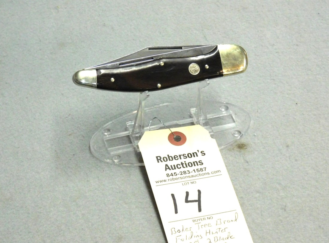 Bokar Tree Brand Hunter's Knife: Bokar Tree Brand Folding Hunter's Knife - 2020 Two Blade w/Wood Handles - 5 1/4" in VG Cond.