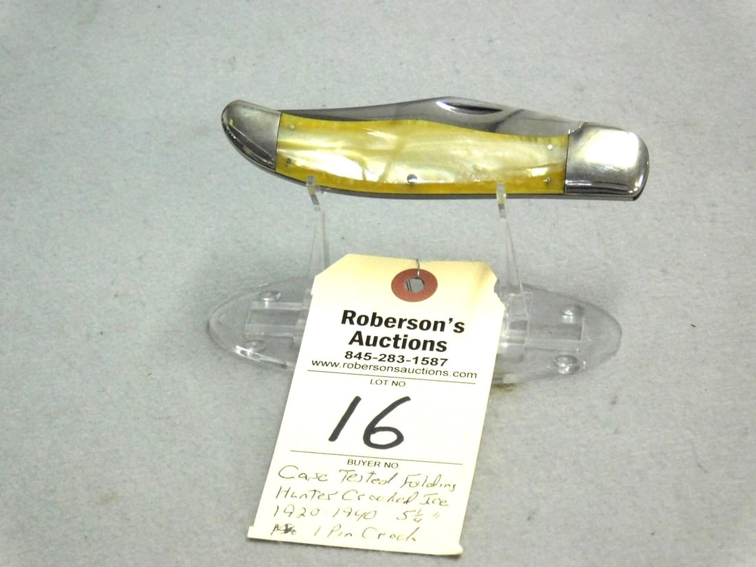 Case Tester Cracked Ice Hunter's Knife: Case Tester Cracked Ice Folding Hunter's Knife, 1920-40 Single Blade, (1 Pin Crack Small) See Photo in VG Cond.