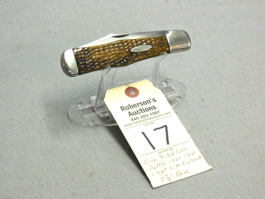 Case Tester Coke Bottle Knife: Case Tester Coke Bottle Knife, Single Blade, 1920-40 w/Bone Handles (One Tight Butt Pin Crack) in GD Cond.- 5 3/8".