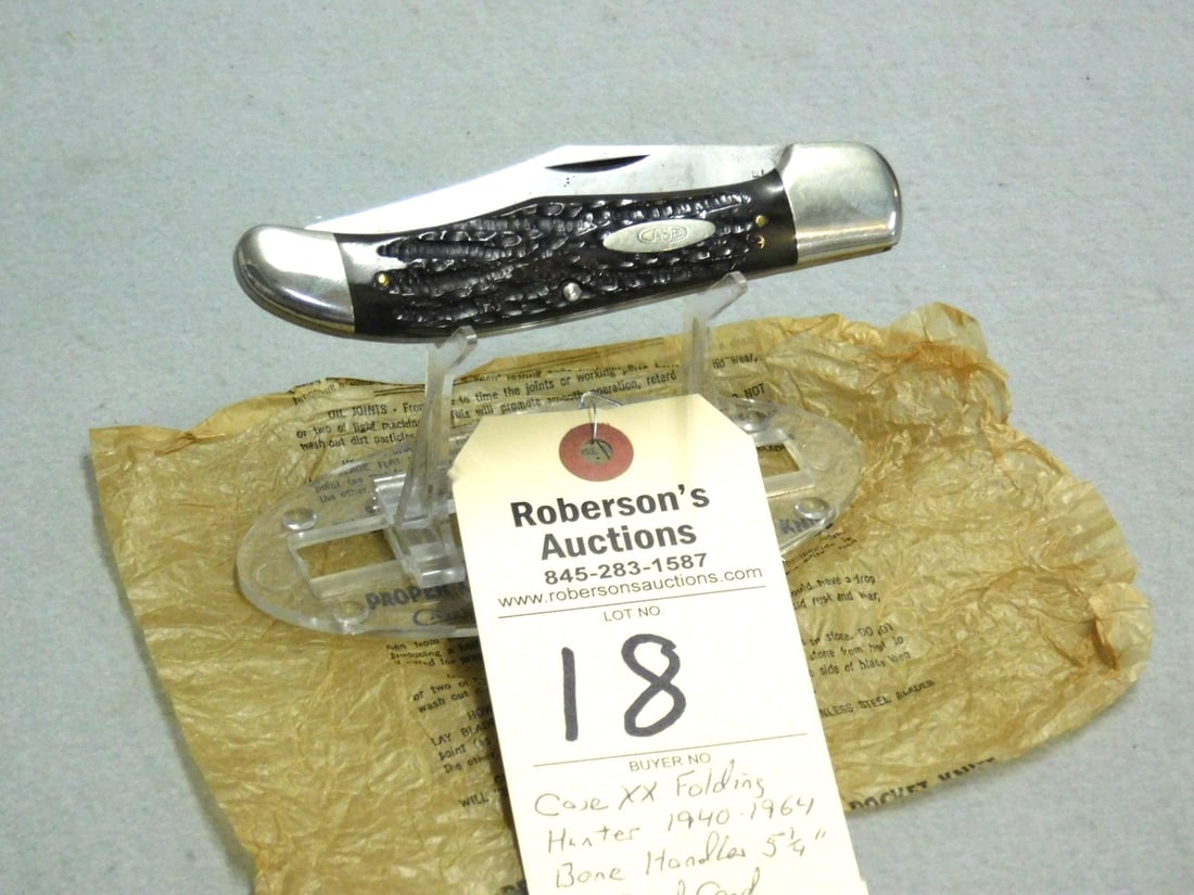 Case Double X Folding Hunter's Knife: Case Double X Folding Hunter's Knife, 1940-64 w/Bone Handles, Single Blade in GD Cond. - 5 1/4".