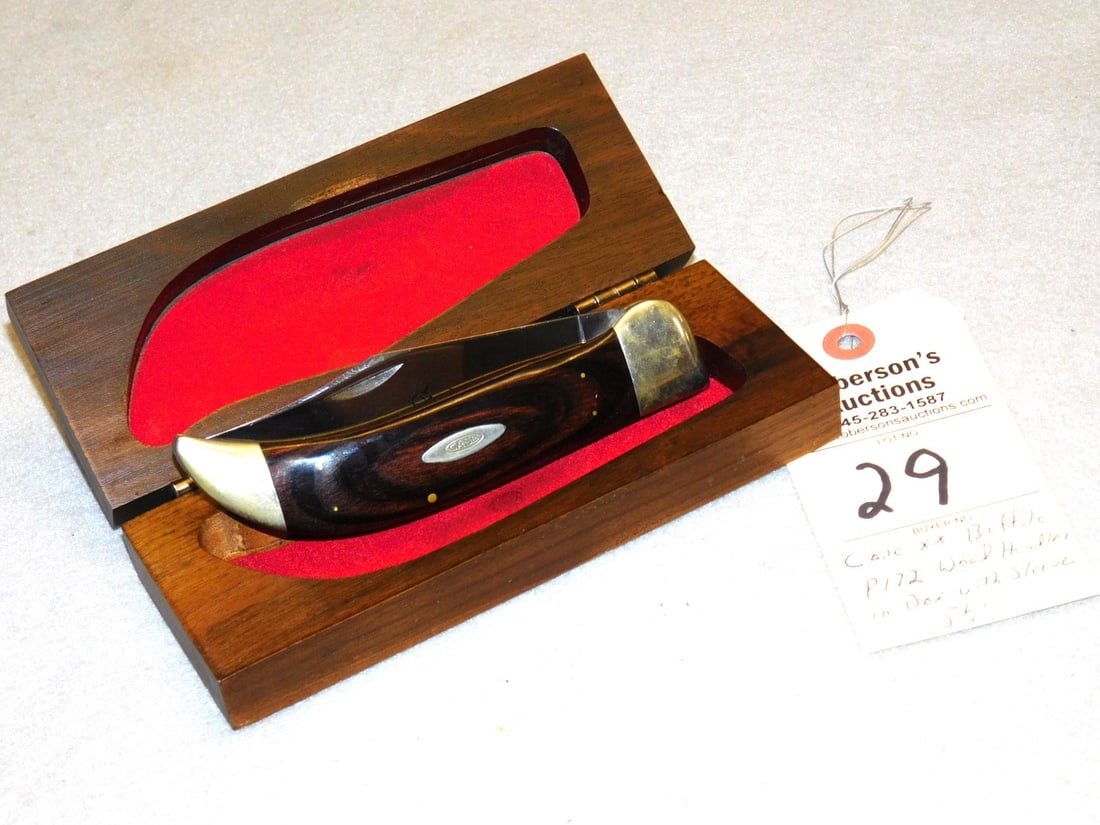 Case Buffalo P172 Single Blade Knife: Case Buffalo P172 Single Blade Knife w/Wood Handles, Original Box w/Cardboard Sleeve in Ex. Cond. - 5 1/2".