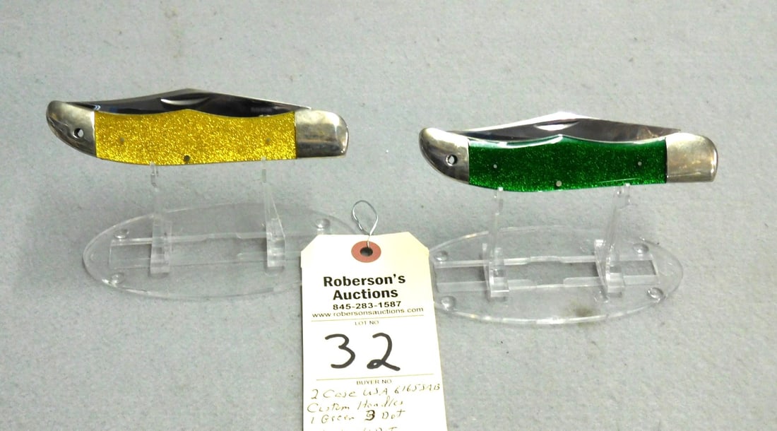 2 - "Case" USA Knives: 2 - "Case" USA, 5 DOT Single Blade Knives, 6165SAB w/ Custom Handles in Ex..Cond. - 5 1/8".